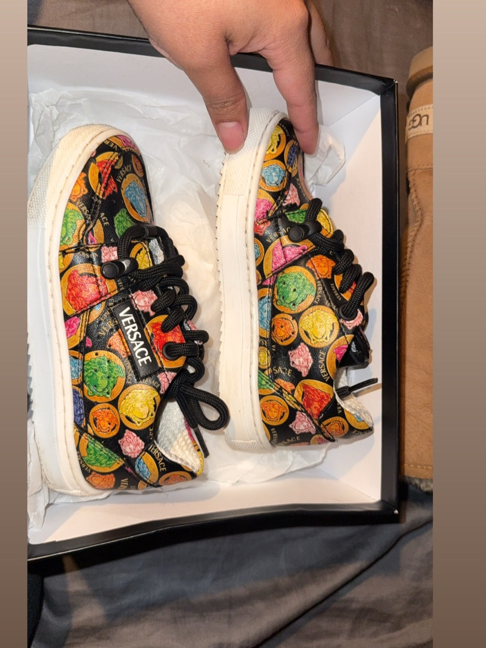 Versace Kids Black Multicolor Coin-Print Low-Top Sneakers